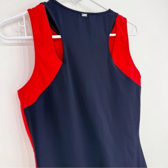 St. John Navy Blue Red Sleeveless Sport Athletic Activewear Keyhole Tank Top - Picture 9 of 11